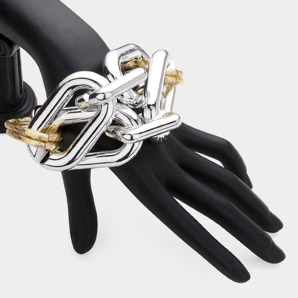 Chunky Two Tone Chain Statement Bracelet